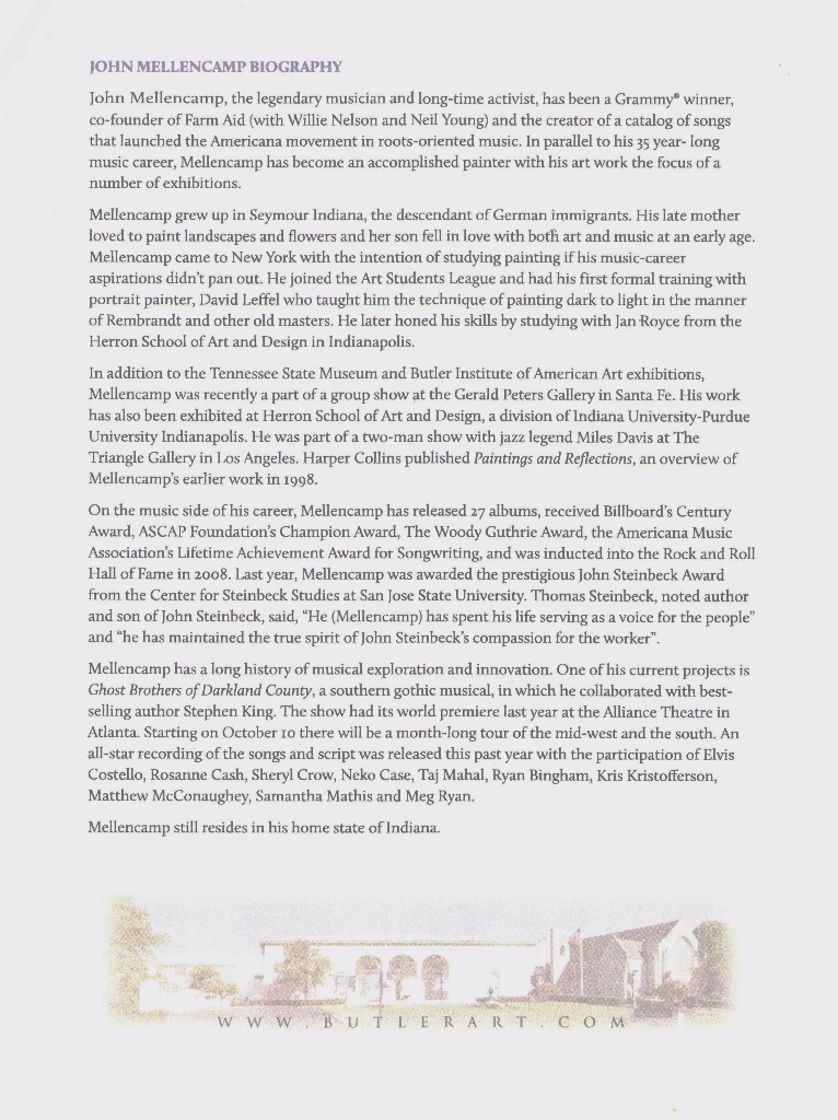 John Mellencamp Butler Museum Press Release