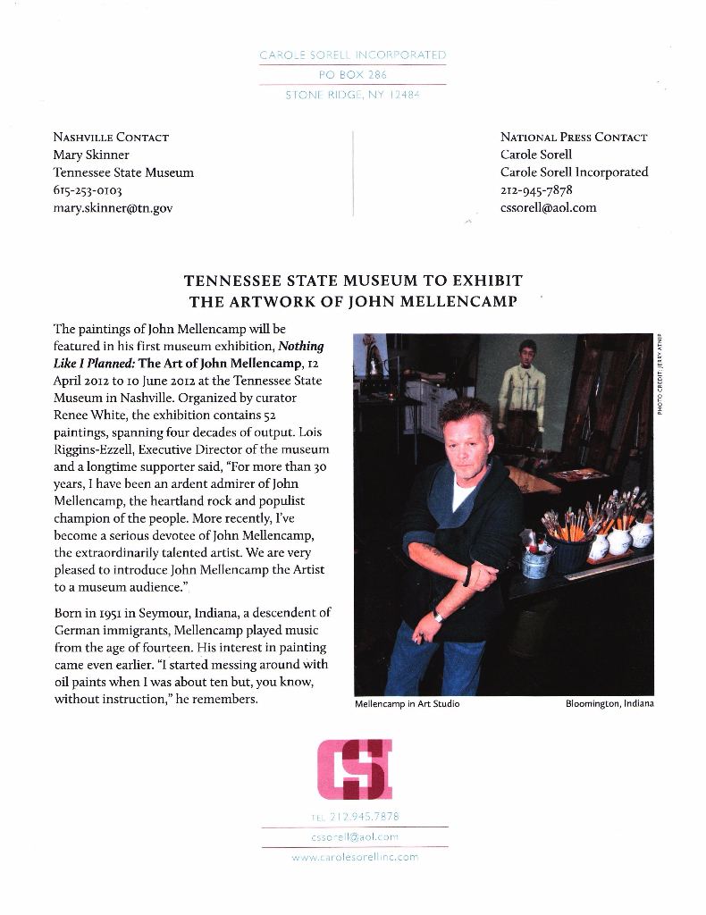 John Mellencamp Tennessee Press Release