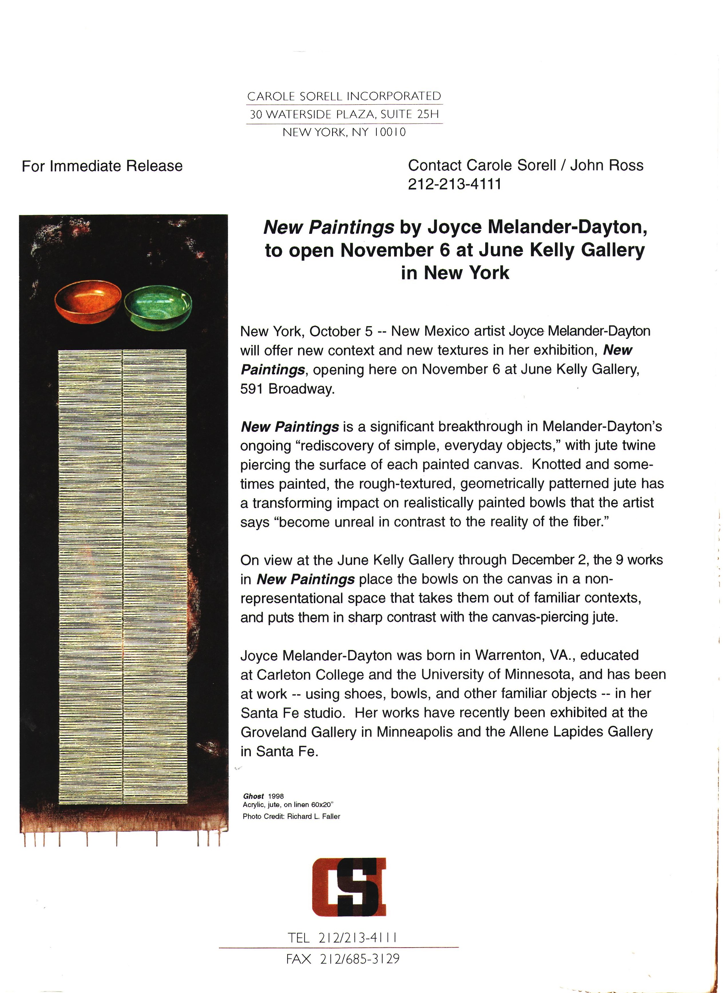 June Kelly Gallery Press Release